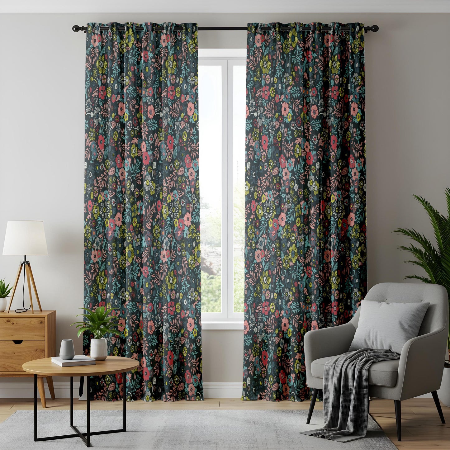 Onay Dark Floral Curtains – Colorful Moody Botanical Drapes
