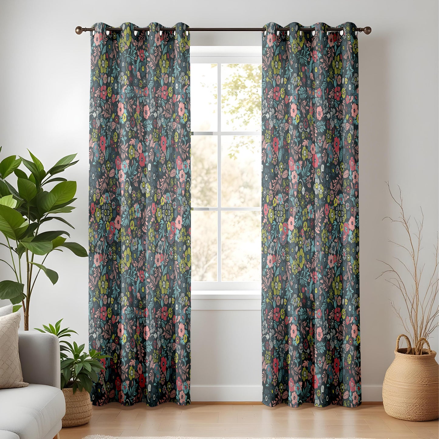 Onay Dark Floral Curtains – Colorful Moody Botanical Drapes
