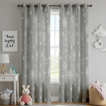 Onay Grey Snowflake Star Curtains – Winter Wonderland Holiday Drapes
