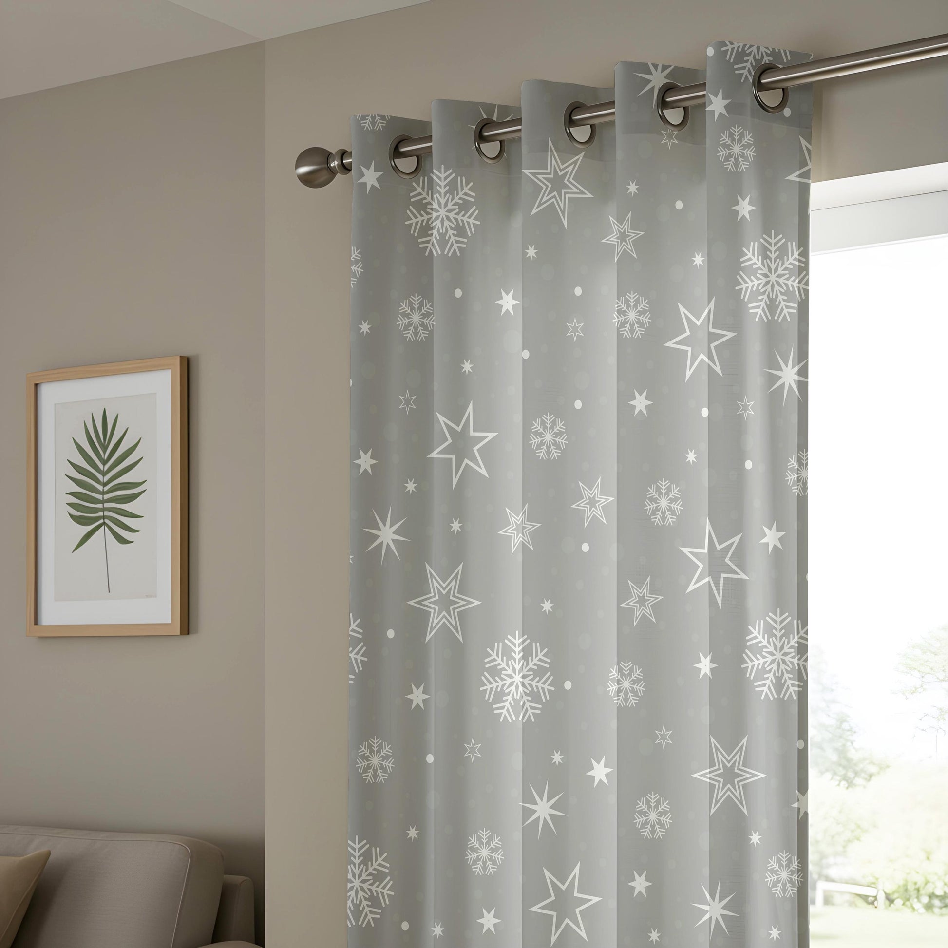 Onay Grey Snowflake Star Curtains – Winter Wonderland Holiday Drapes