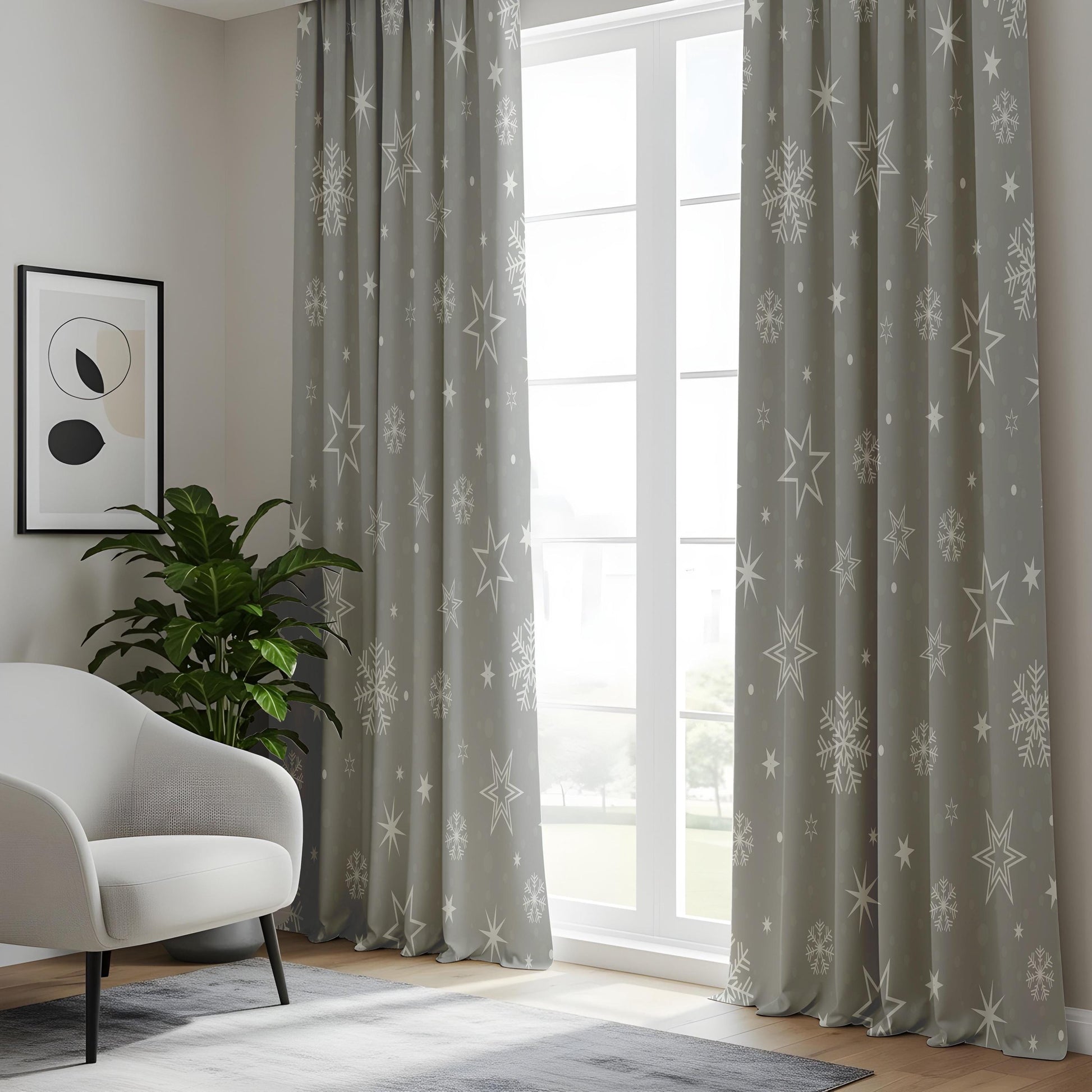 Onay Grey Snowflake Star Curtains – Winter Wonderland Holiday Drapes