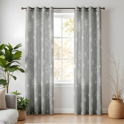Onay Grey Snowflake Star Curtains – Winter Wonderland Holiday Drapes