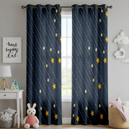 Onay Navy Blue Starry Night Curtains – Celestial Shooting Star Drapes