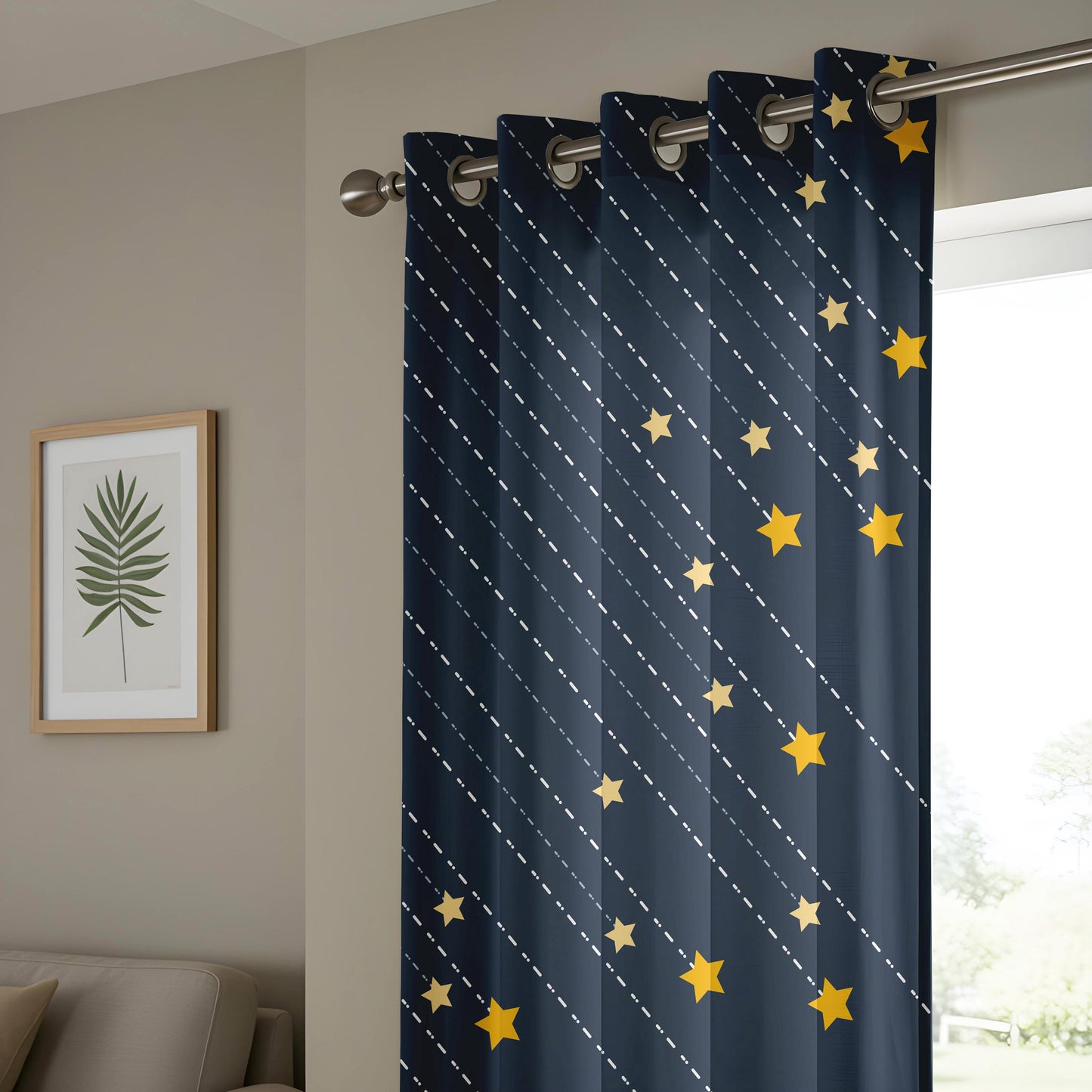 Onay Navy Blue Starry Night Curtains – Celestial Shooting Star Drapes