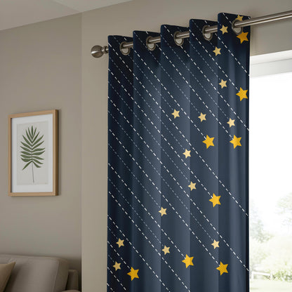 Onay Navy Blue Starry Night Curtains – Celestial Shooting Star Drapes