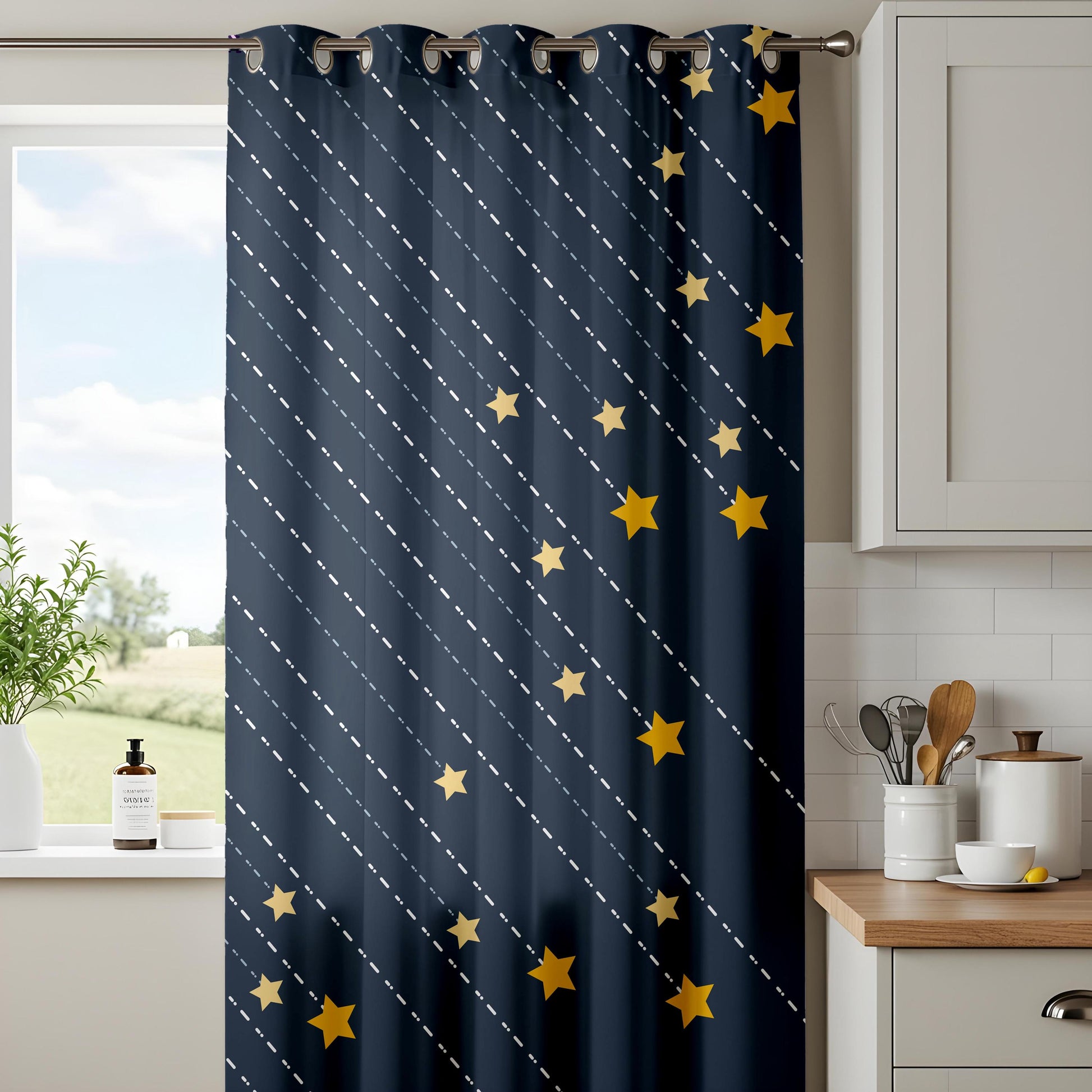 Onay Navy Blue Starry Night Curtains – Celestial Shooting Star Drapes