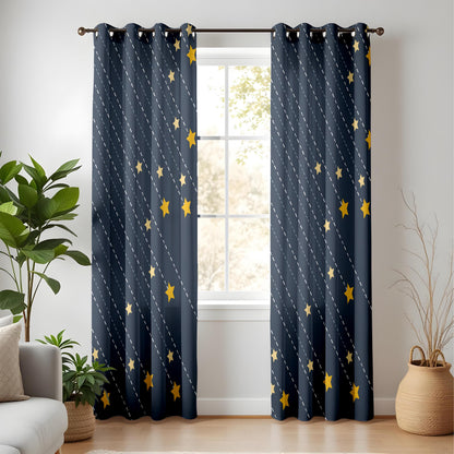 Onay Navy Blue Starry Night Curtains – Celestial Shooting Star Drapes