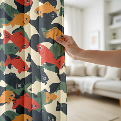 Onay Retro Fish Print Curtains – Mid Century Modern Graphic Drapes
