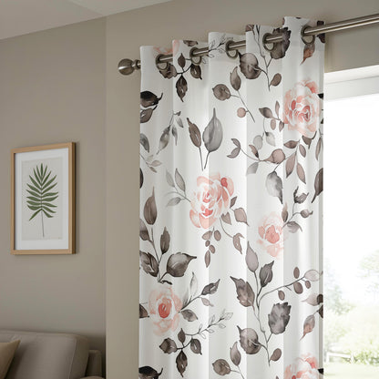 Onay Watercolor Pink Rose Curtains – Grey Floral Botanical Drapes