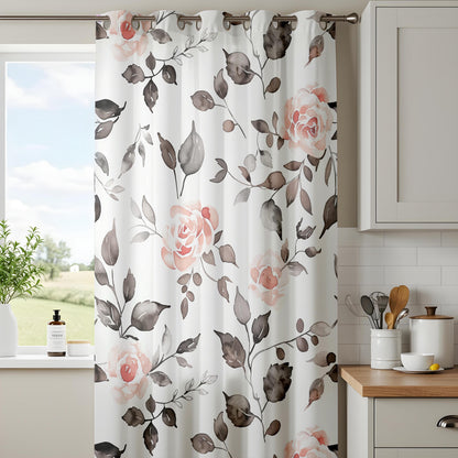 Onay Watercolor Pink Rose Curtains – Grey Floral Botanical Drapes