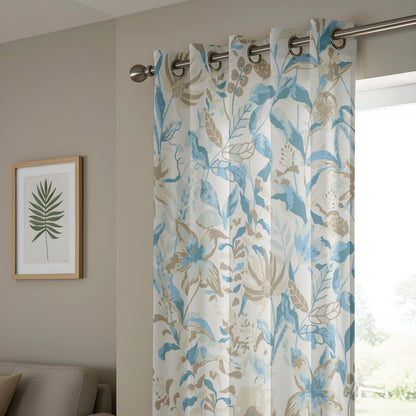Onay Soft Blue Floral Curtains – Beige Botanical Drapes