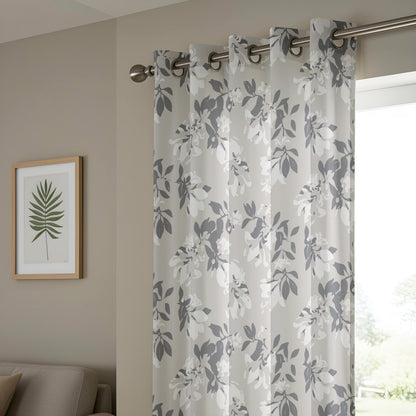 Onay Grey Botanical Curtains – Neutral Watercolor Leaf Drapes