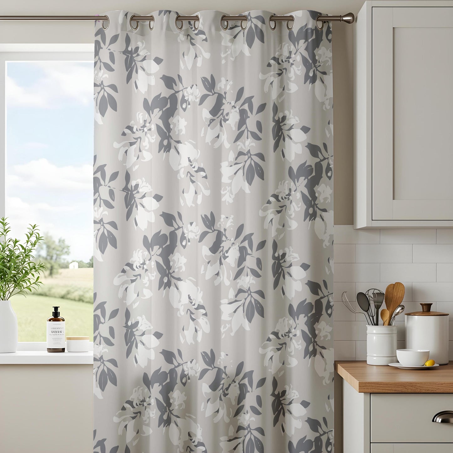Onay Grey Botanical Curtains – Neutral Watercolor Leaf Drapes