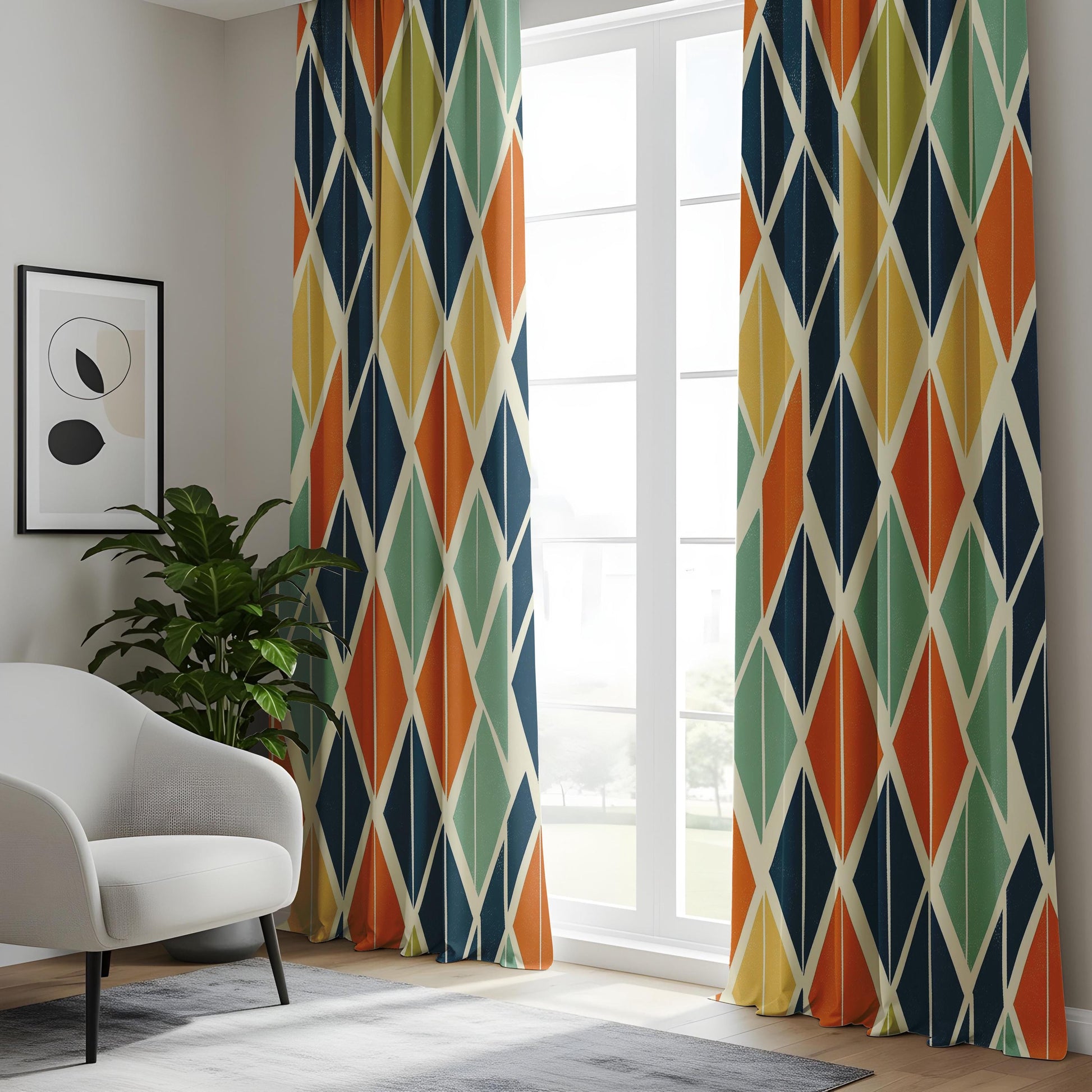 Onay Mid Century Modern Curtains – Retro Diamond Geometric Drapes