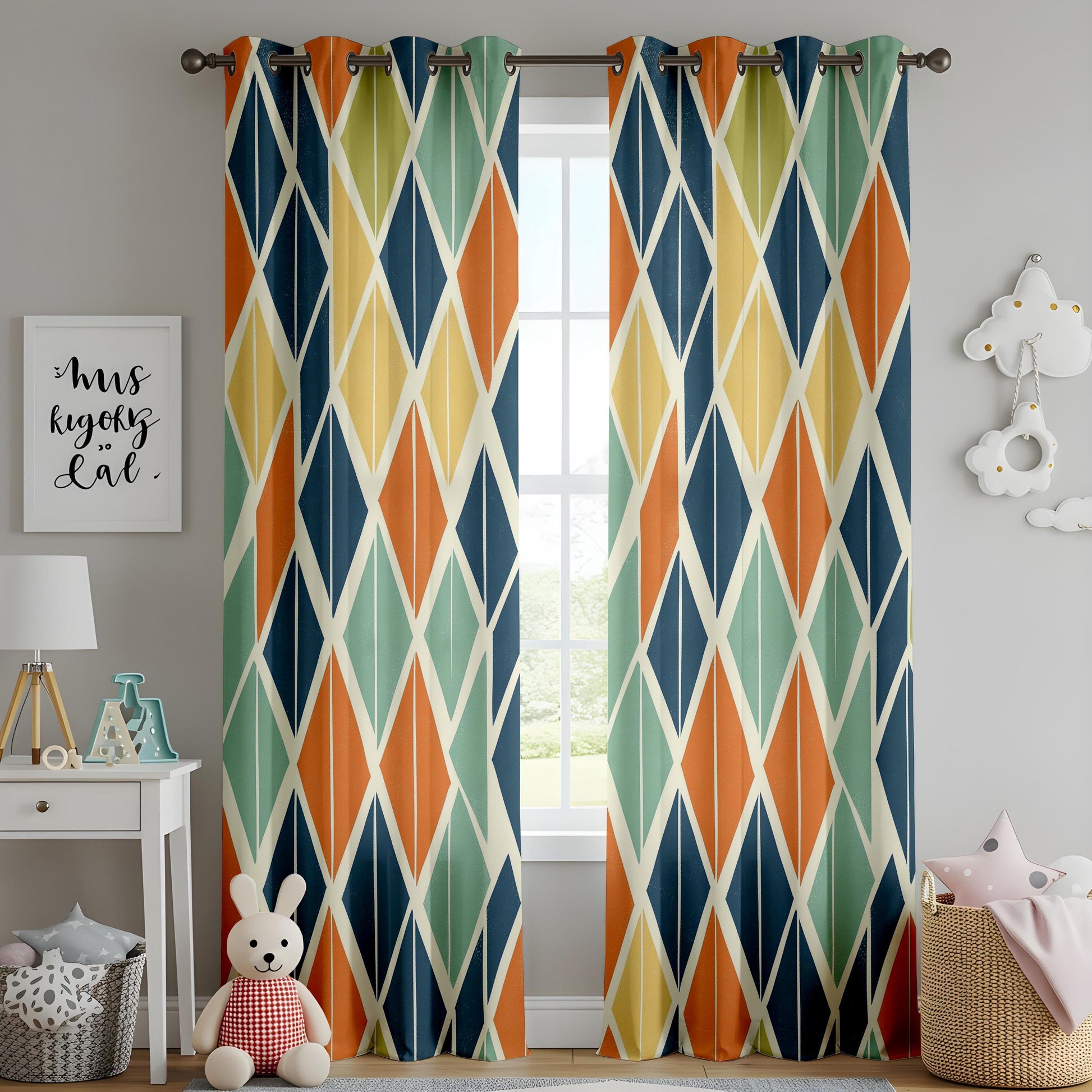 Onay Mid Century Modern Curtains – Retro Diamond Geometric Drapes