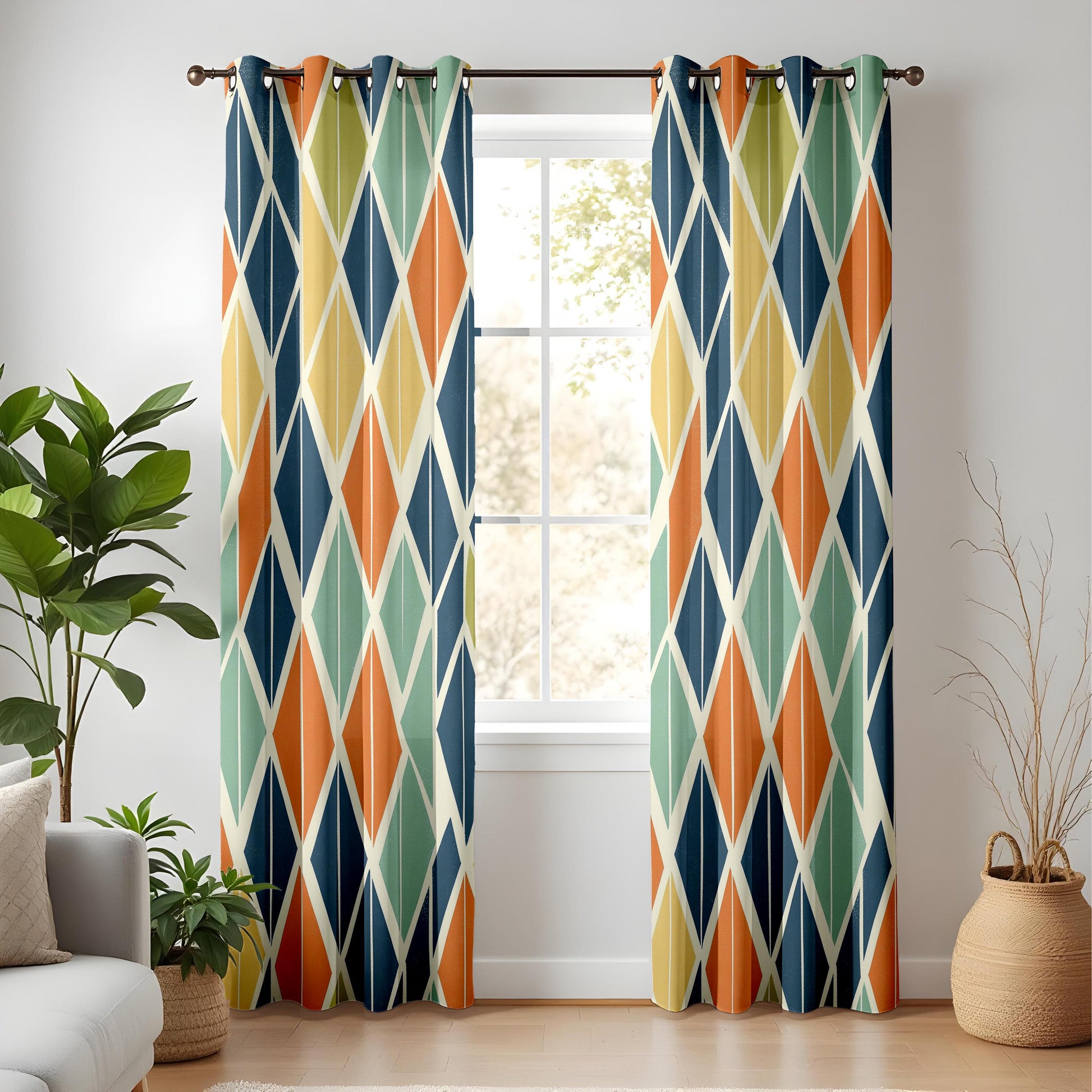 Onay Mid Century Modern Curtains – Retro Diamond Geometric Drapes