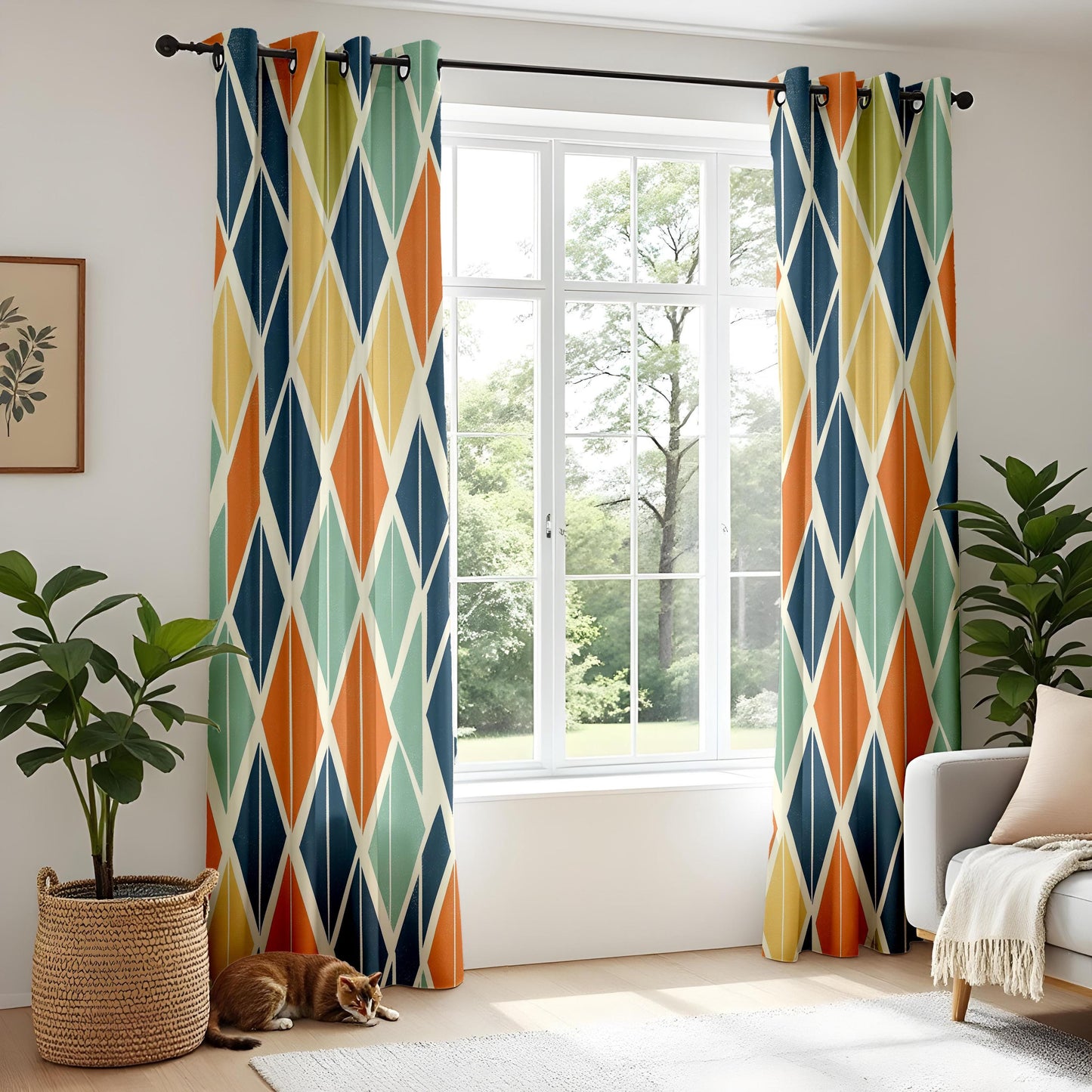 Onay Mid Century Modern Curtains – Retro Diamond Geometric Drapes