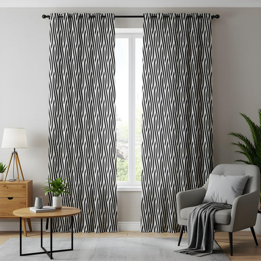 Onay Black White Geometric Curtains – Abstract Wave Pattern Drapes
