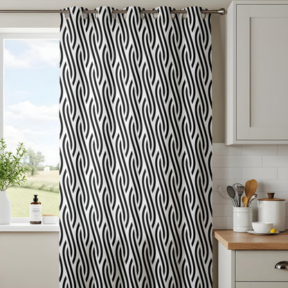 Onay Black White Geometric Curtains – Abstract Wave Pattern Drapes