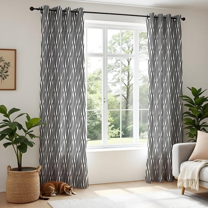Onay Black White Geometric Curtains – Abstract Wave Pattern Drapes