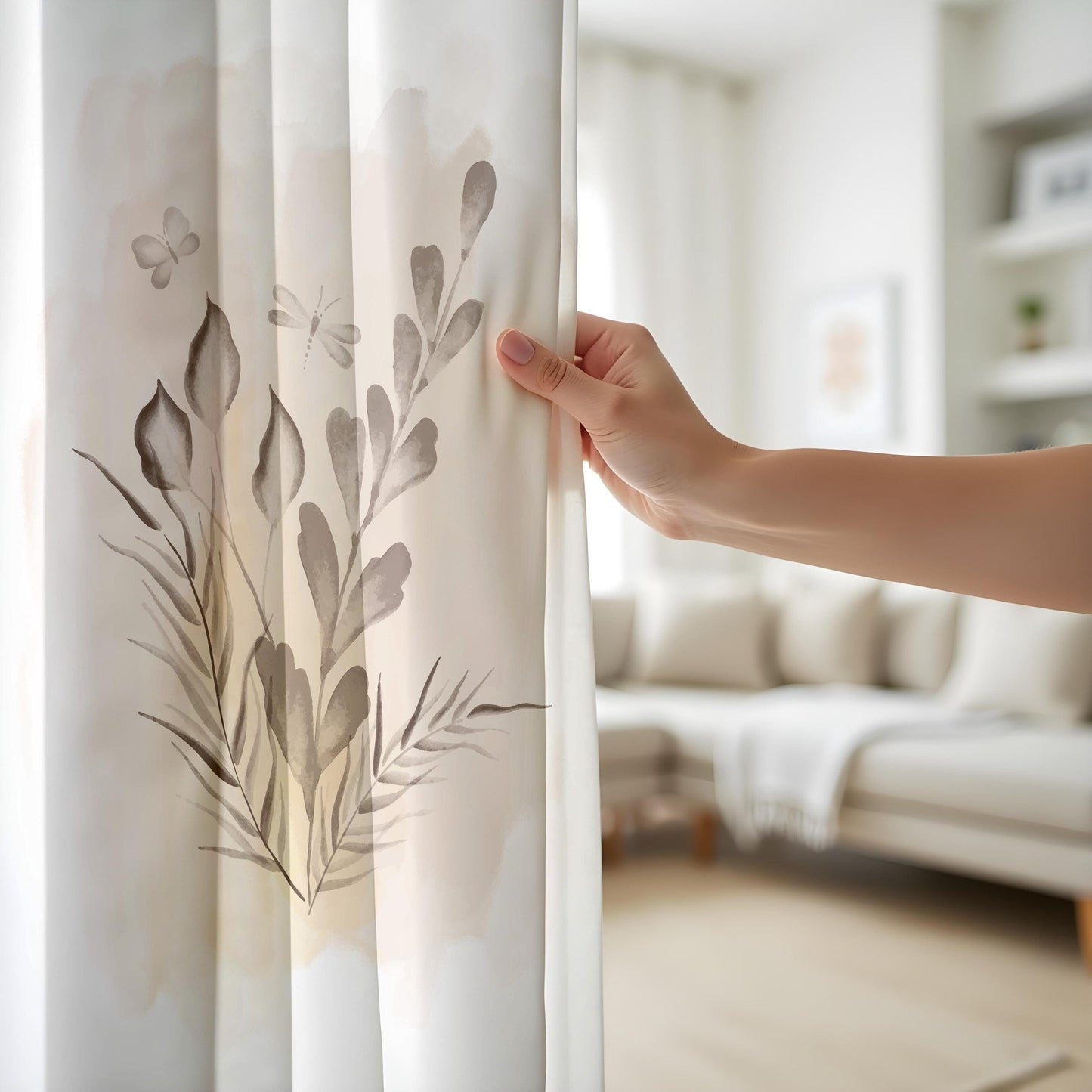 Onay Botanical Curtains – Neutral Floral Drapes