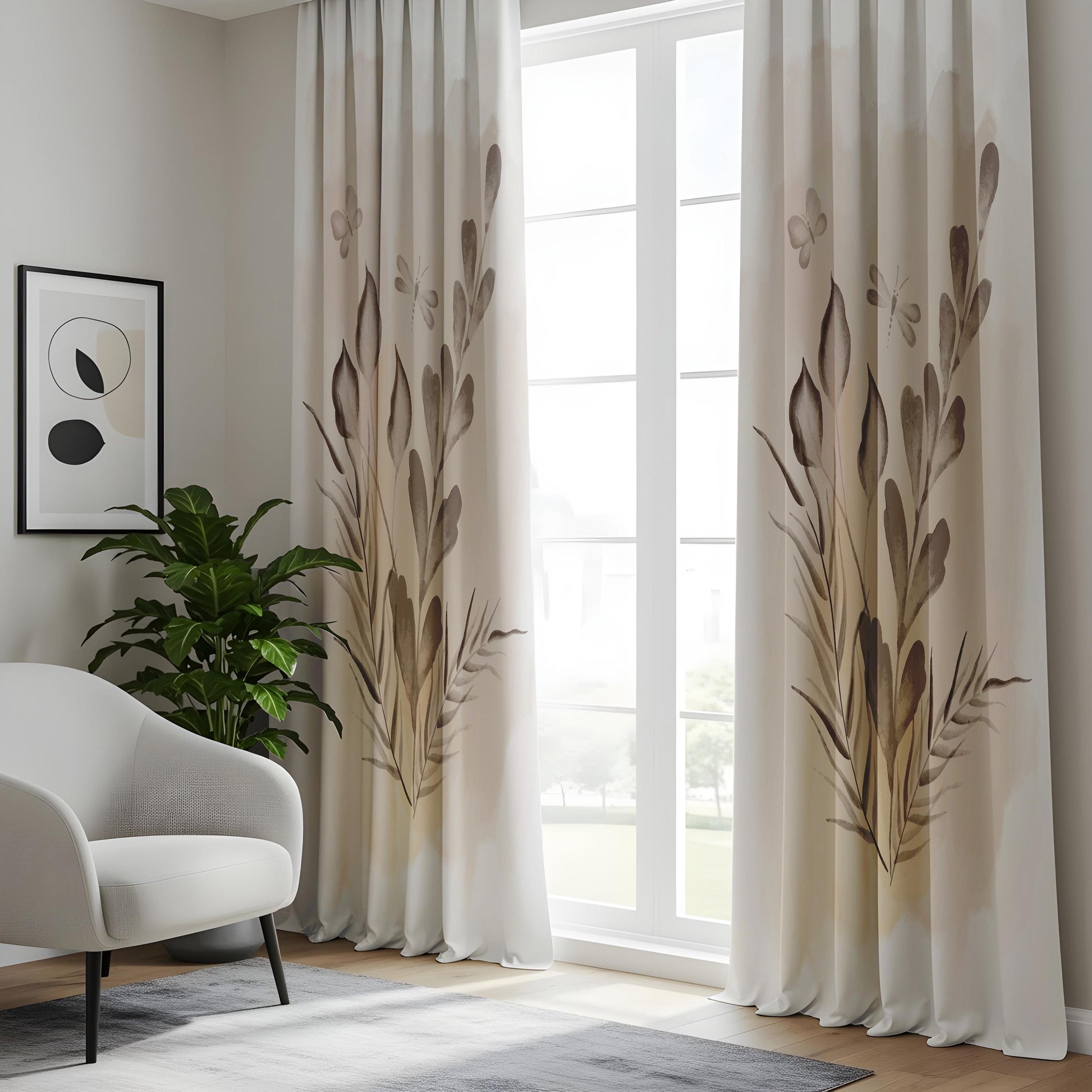Onay Botanical Curtains – Neutral Floral Drapes
