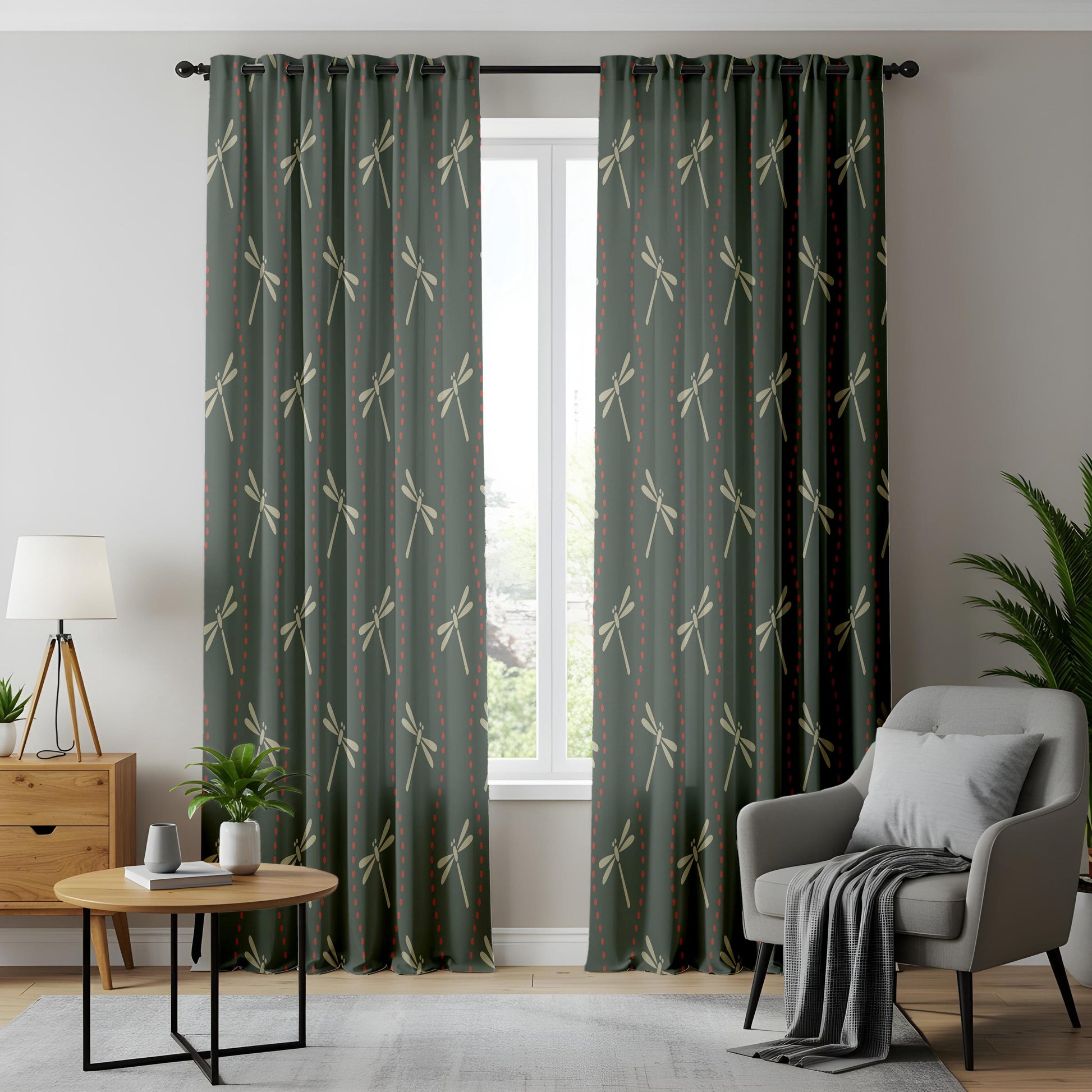 Onay Dragonfly Curtains – Dark Green Nature Drapes