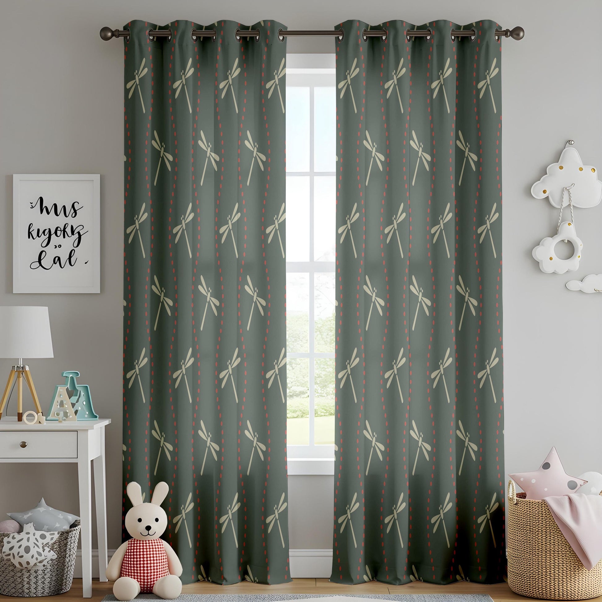 Onay Dragonfly Curtains – Dark Green Nature Drapes