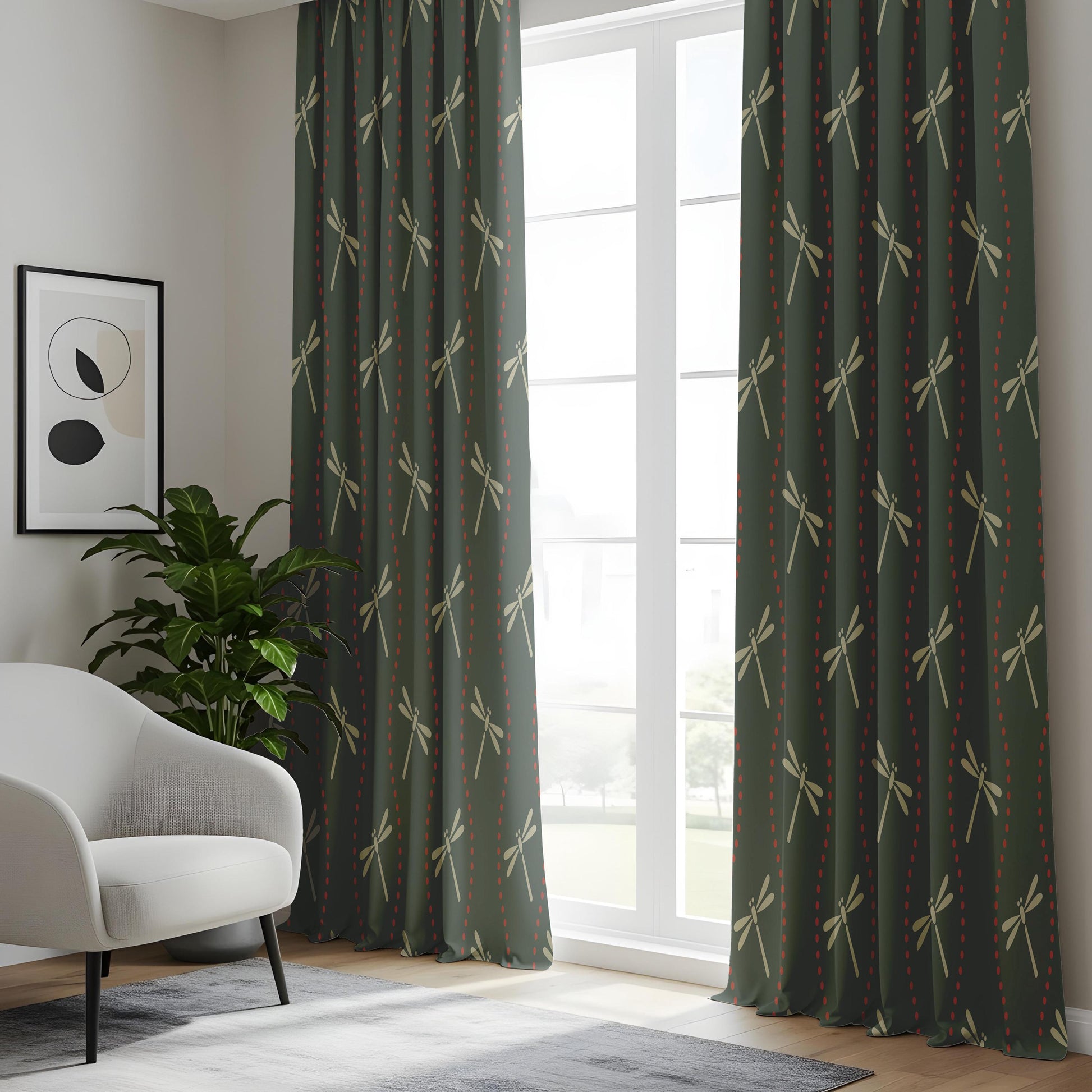 Onay Dragonfly Curtains – Dark Green Nature Drapes