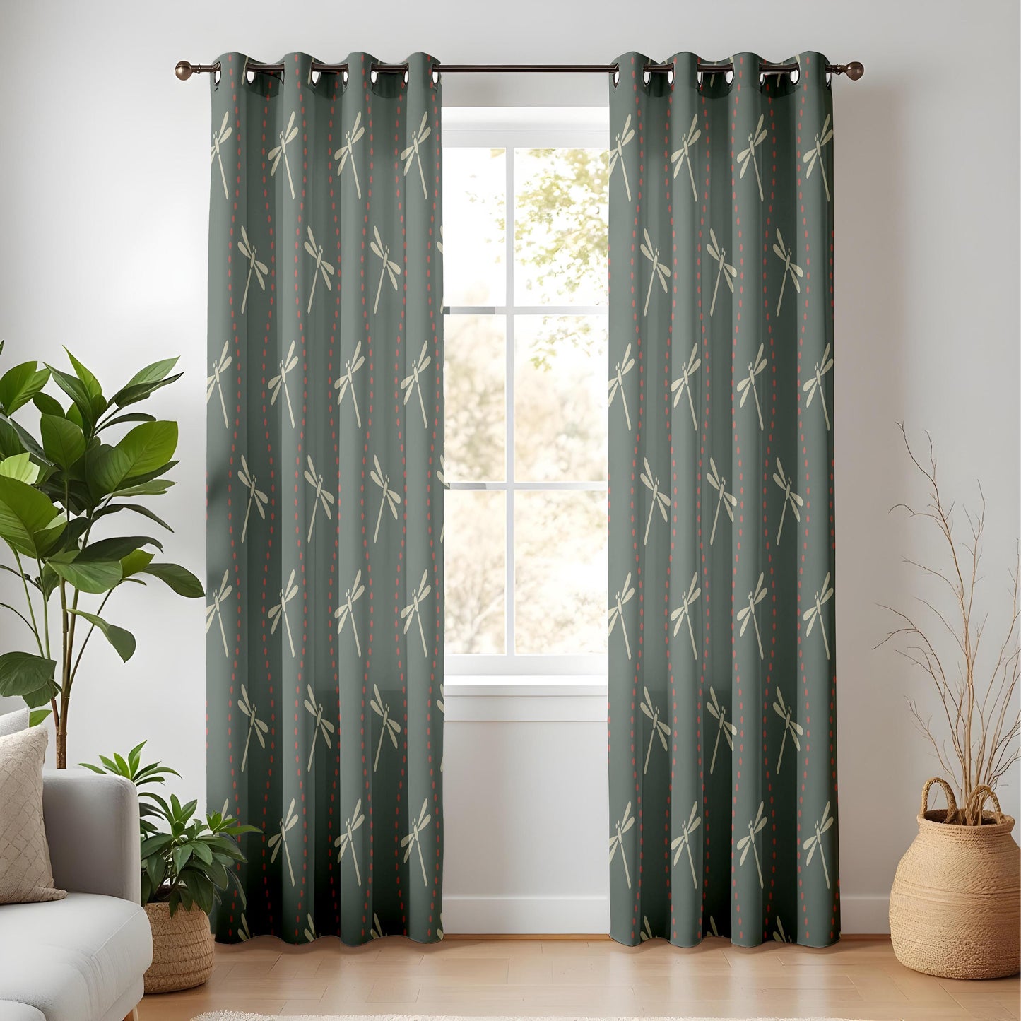 Onay Dragonfly Curtains – Dark Green Nature Drapes