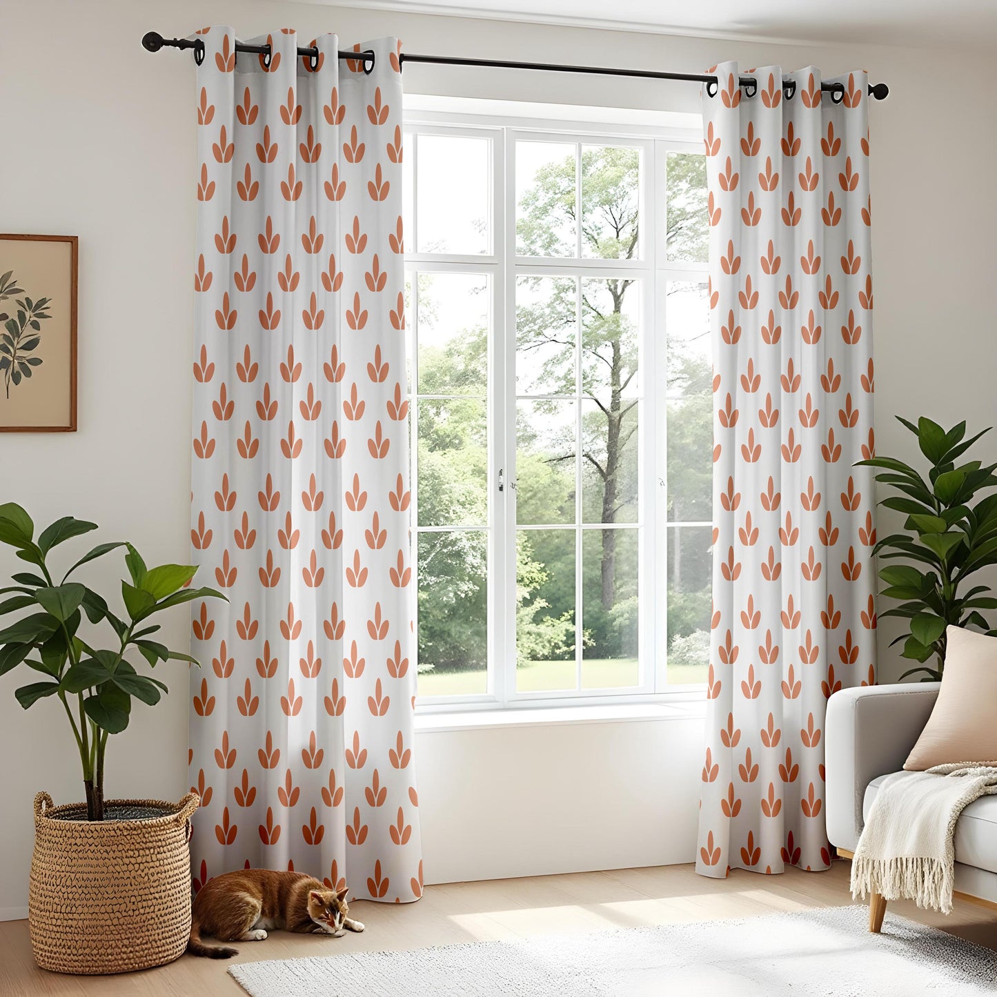 Onay Terracotta Leaf Curtains – Boho Floral Drapes