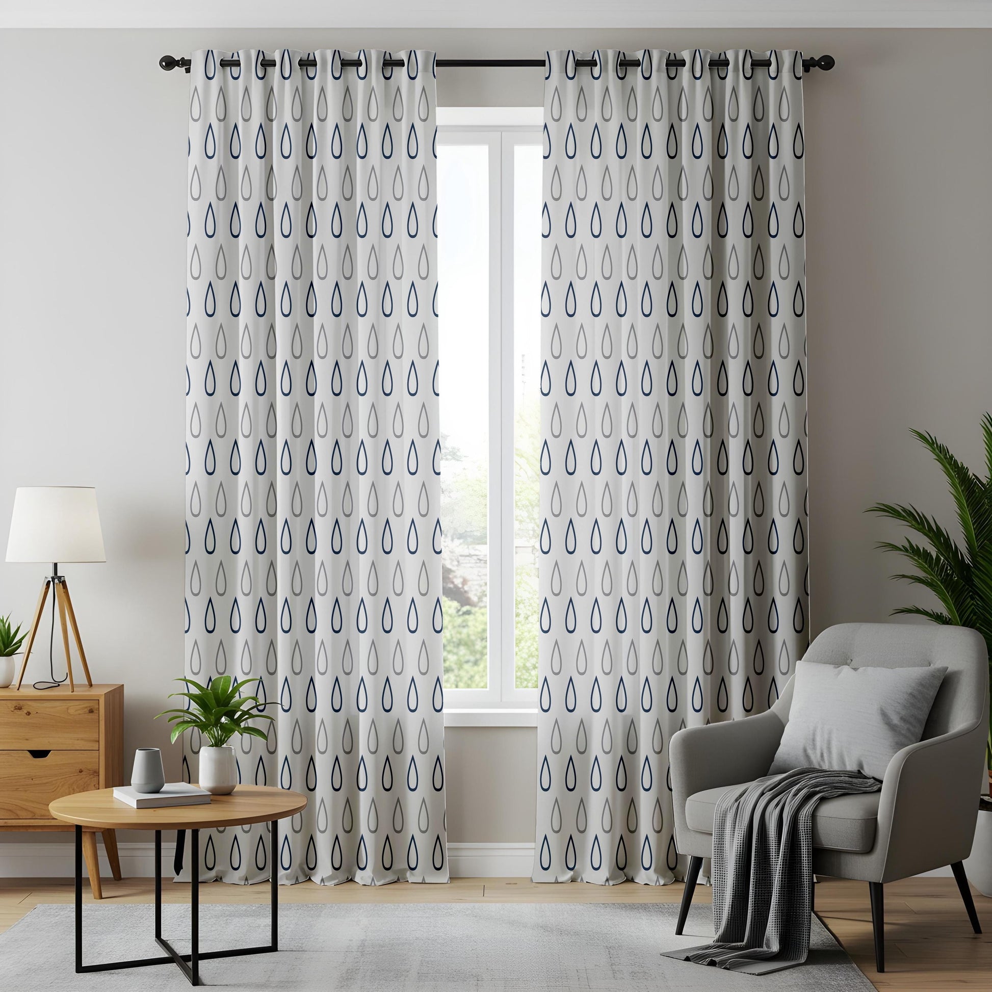 Onay Navy Blue Raindrop Curtains – Geometric Drop Pattern Drapes