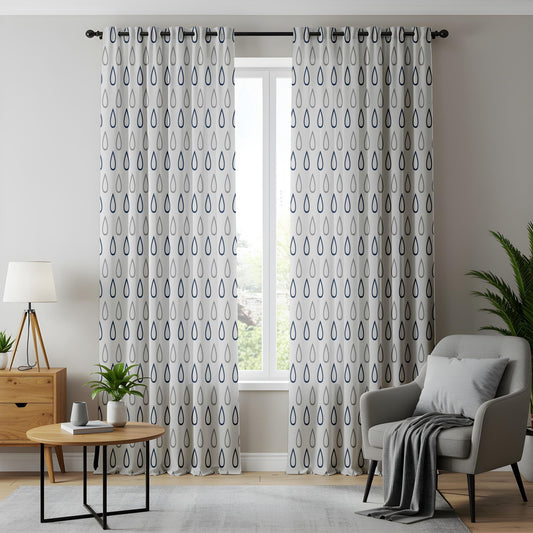 Onay Navy Blue Raindrop Curtains – Geometric Drop Pattern Drapes