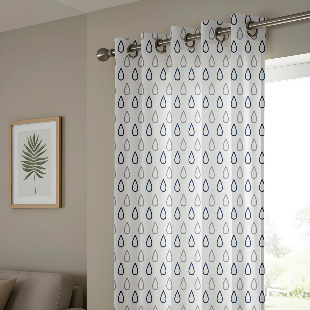 Onay Navy Blue Raindrop Curtains – Geometric Drop Pattern Drapes