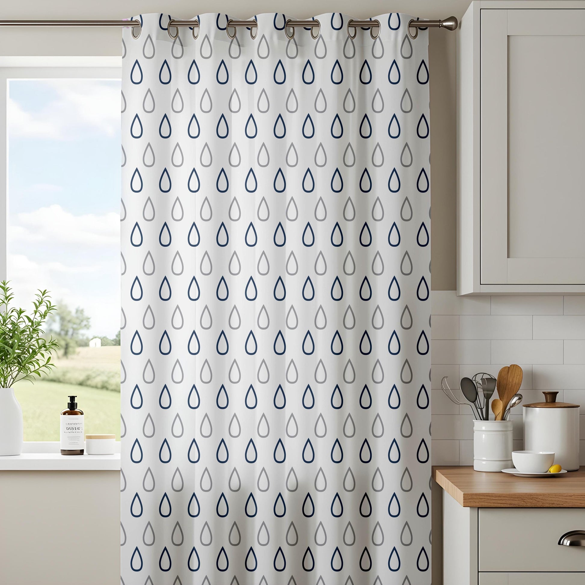 Onay Navy Blue Raindrop Curtains – Geometric Drop Pattern Drapes