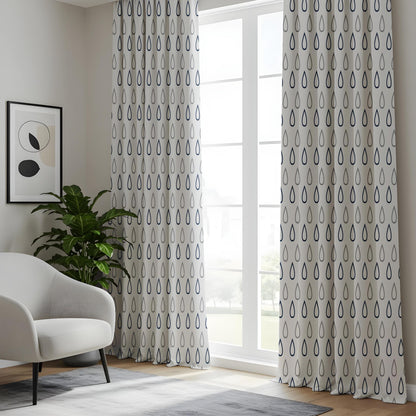 Onay Navy Blue Raindrop Curtains – Geometric Drop Pattern Drapes