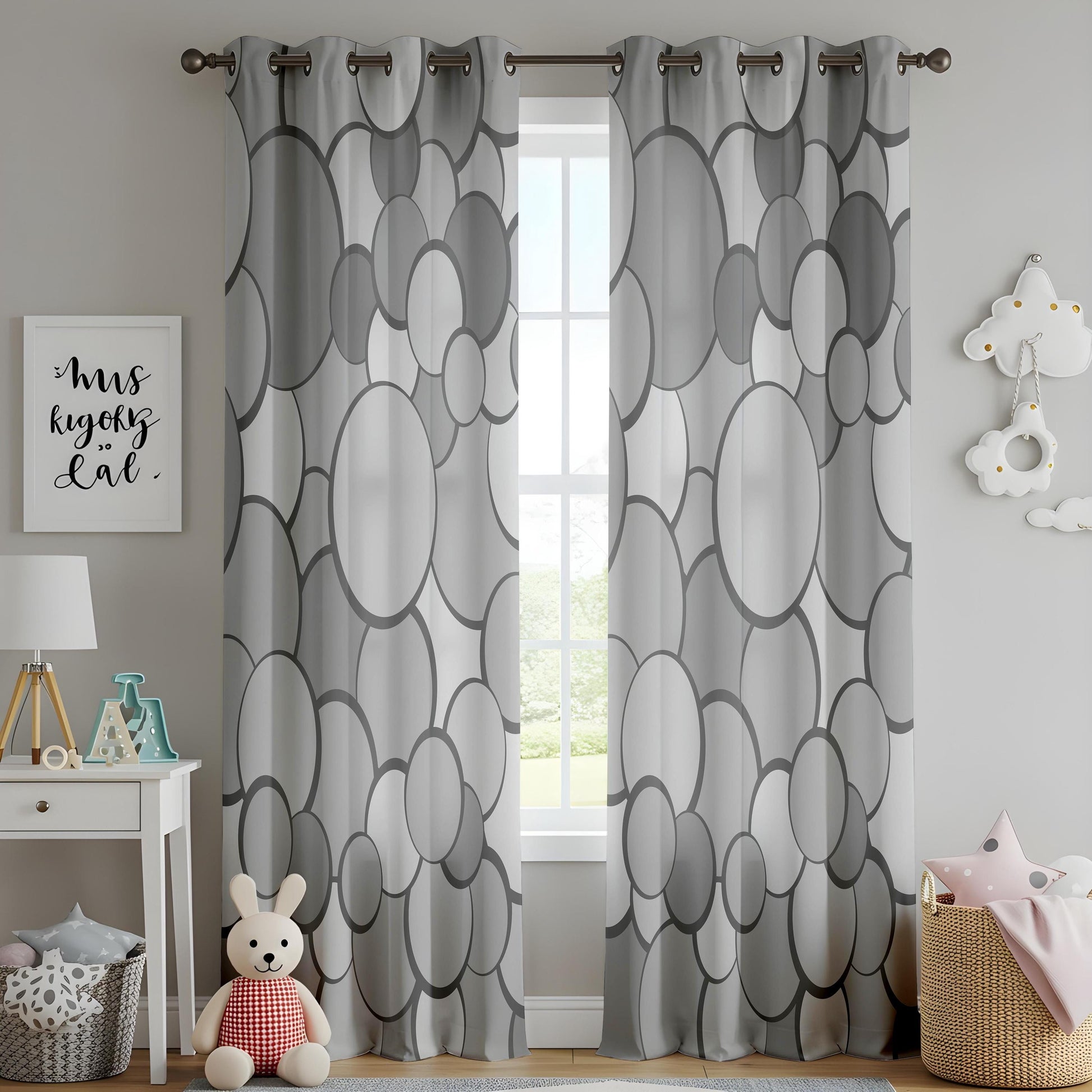 Onay Grey Circle Curtains – Bold Geometric Bubble Drapes