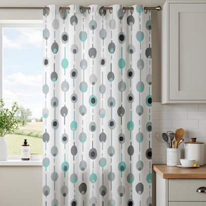 Onay Teal Grey Chain Print Curtains – Geometric Kids Room Window Drapes