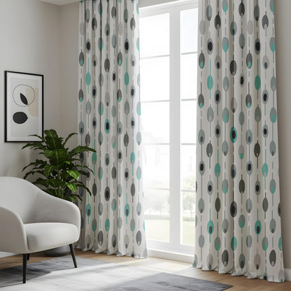 Onay Teal Grey Chain Print Curtains – Geometric Kids Room Window Drapes