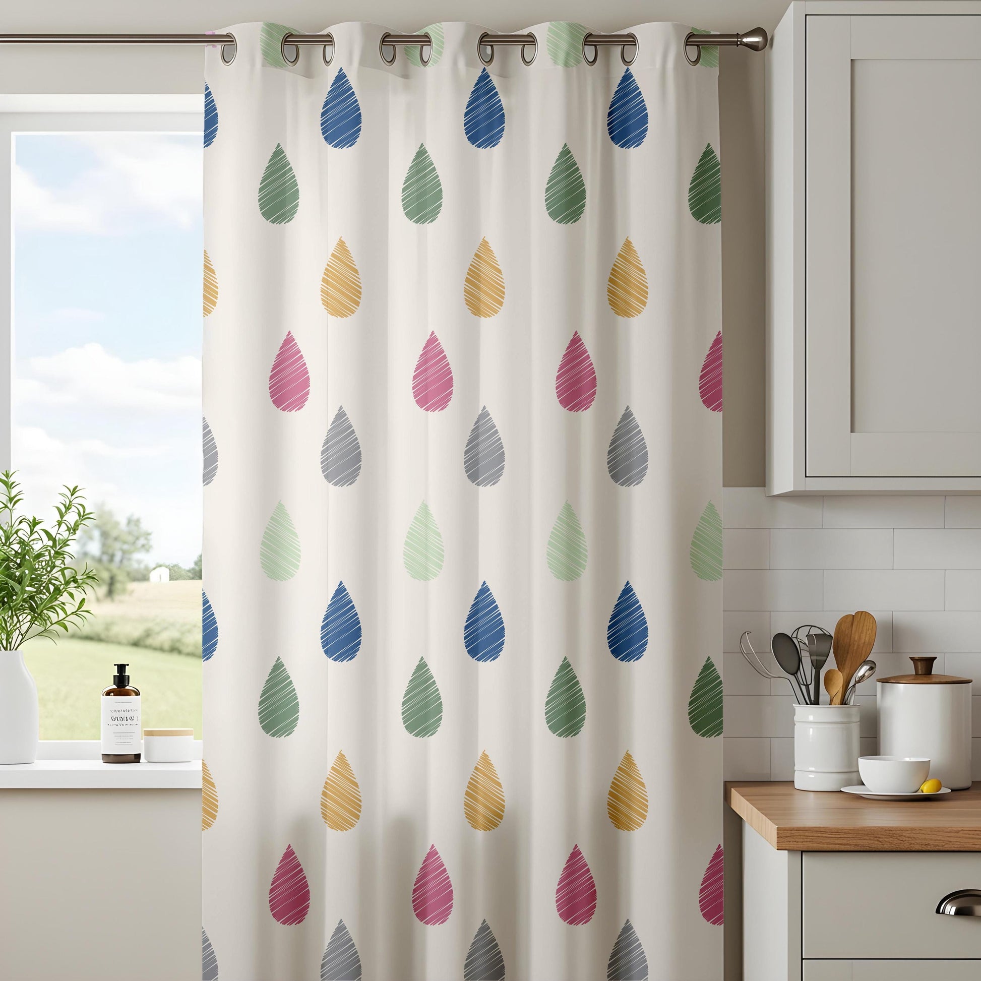 Onay Colourful Raindrop Curtains – Kids Rainbow Nursery Window Drapes