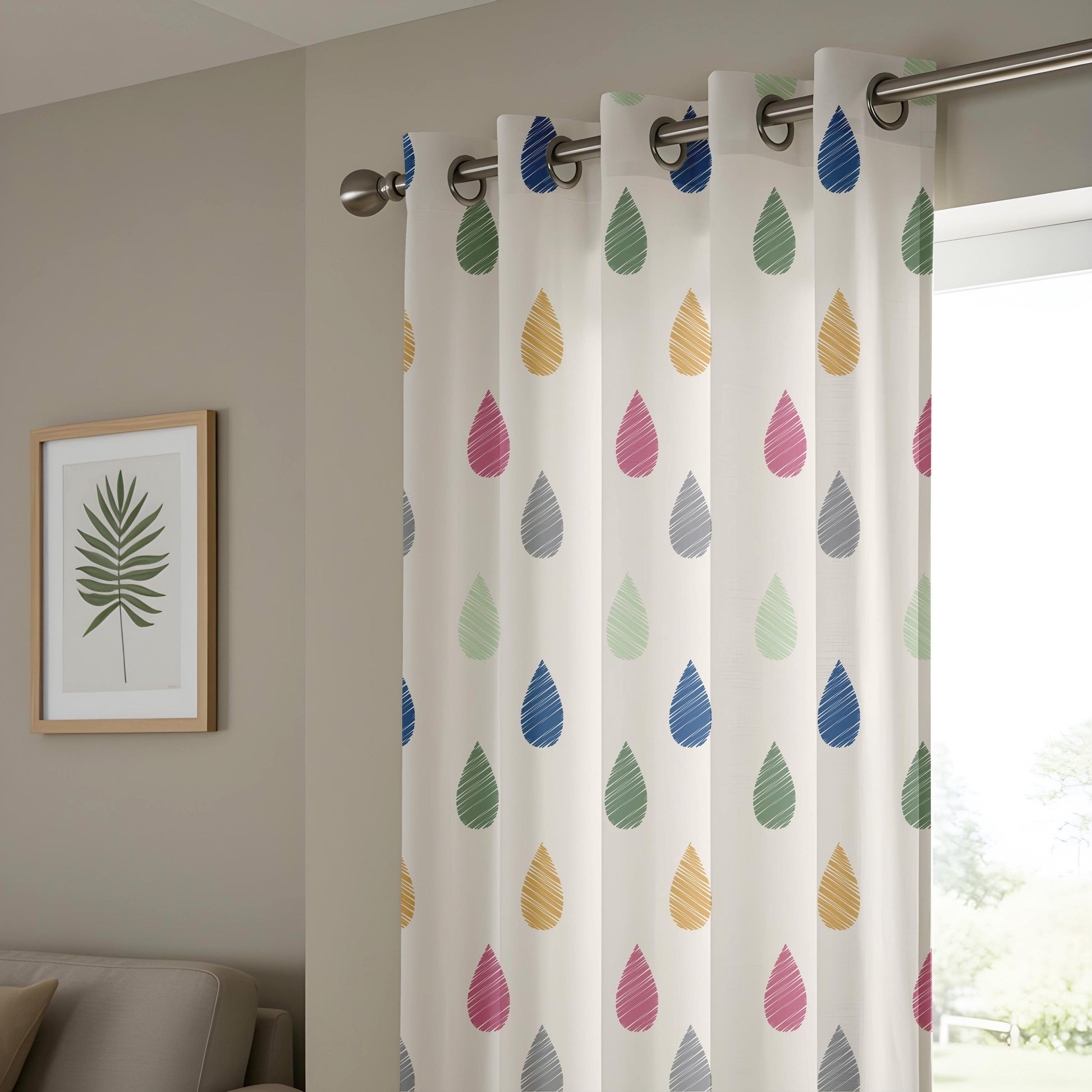 Onay Colourful Raindrop Curtains – Kids Rainbow Nursery Window Drapes