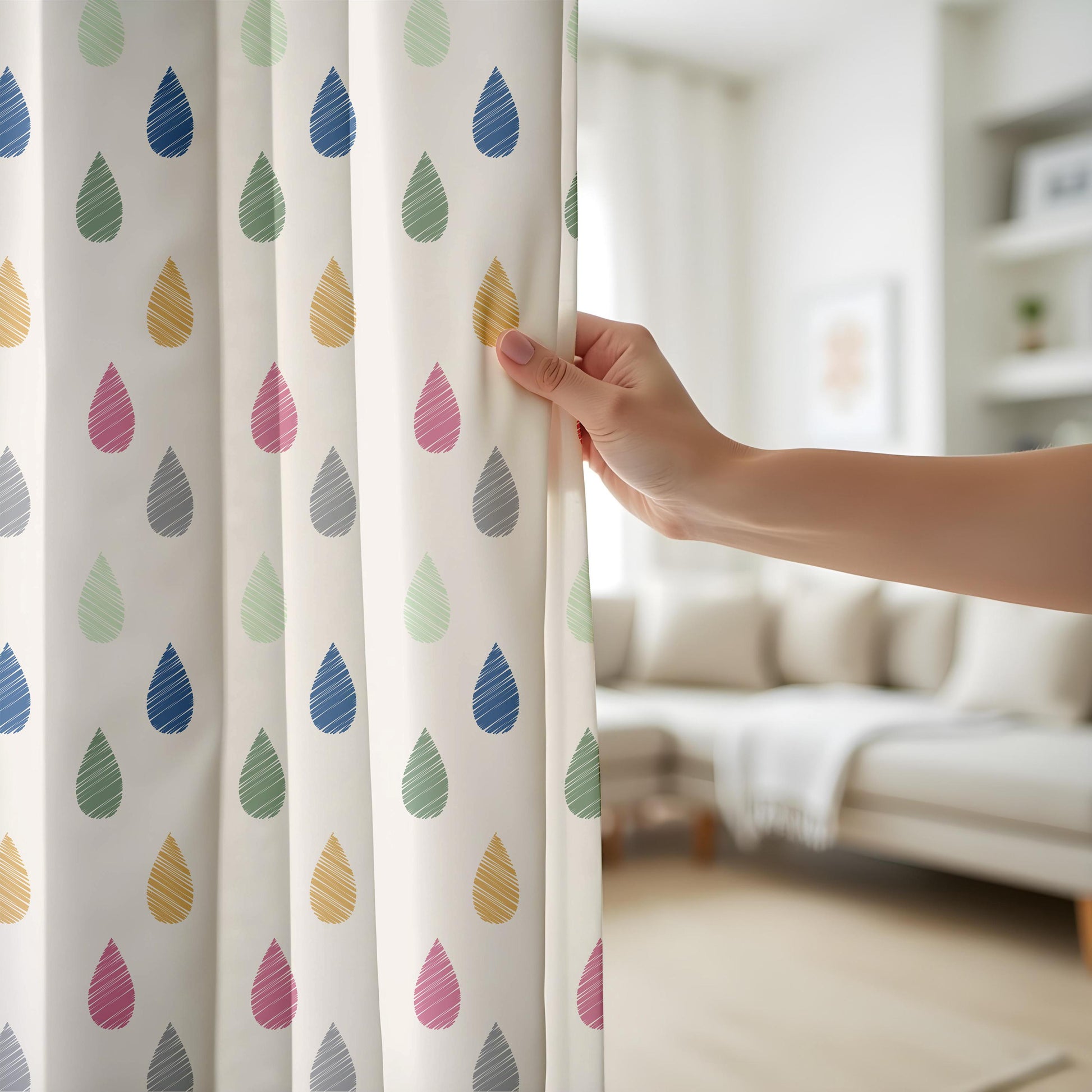 Onay Colourful Raindrop Curtains – Kids Rainbow Nursery Window Drapes