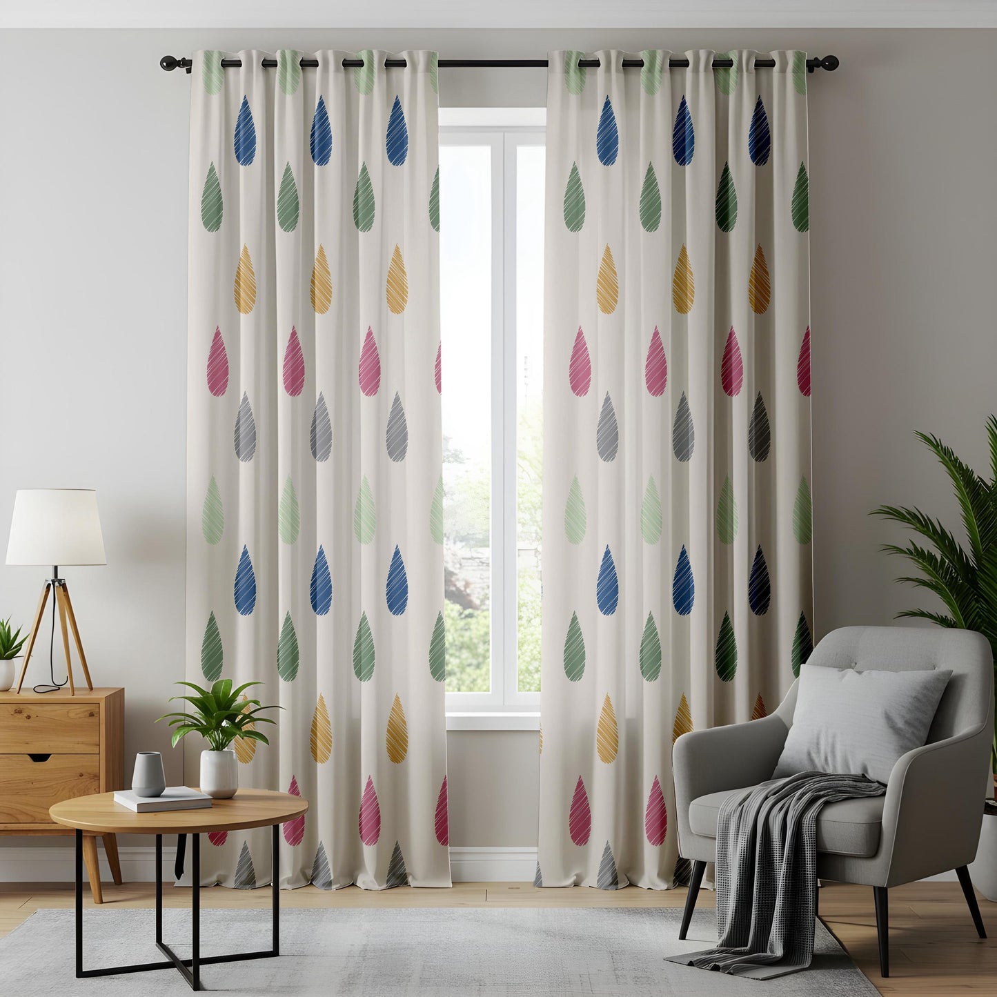 Onay Colourful Raindrop Curtains – Kids Rainbow Nursery Window Drapes