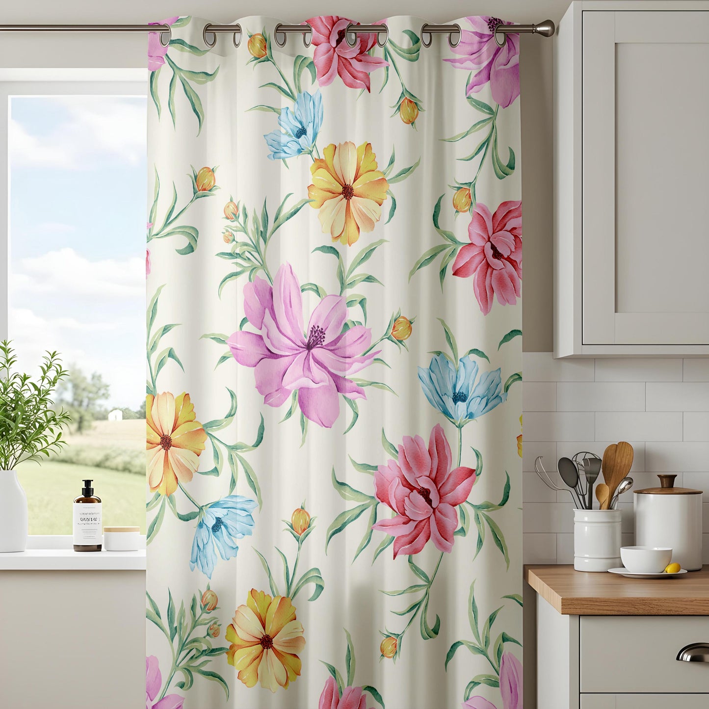 Onay Watercolour Floral Curtains – Pink Purple Botanical Kids Drapes