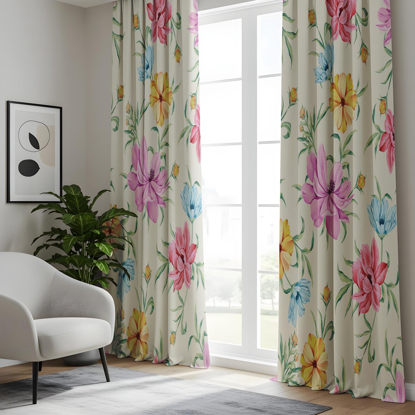 Onay Watercolour Floral Curtains – Pink Purple Botanical Kids Drapes