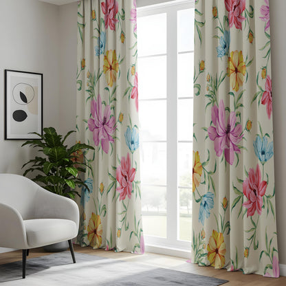 Onay Watercolour Floral Curtains – Pink Purple Botanical Kids Drapes