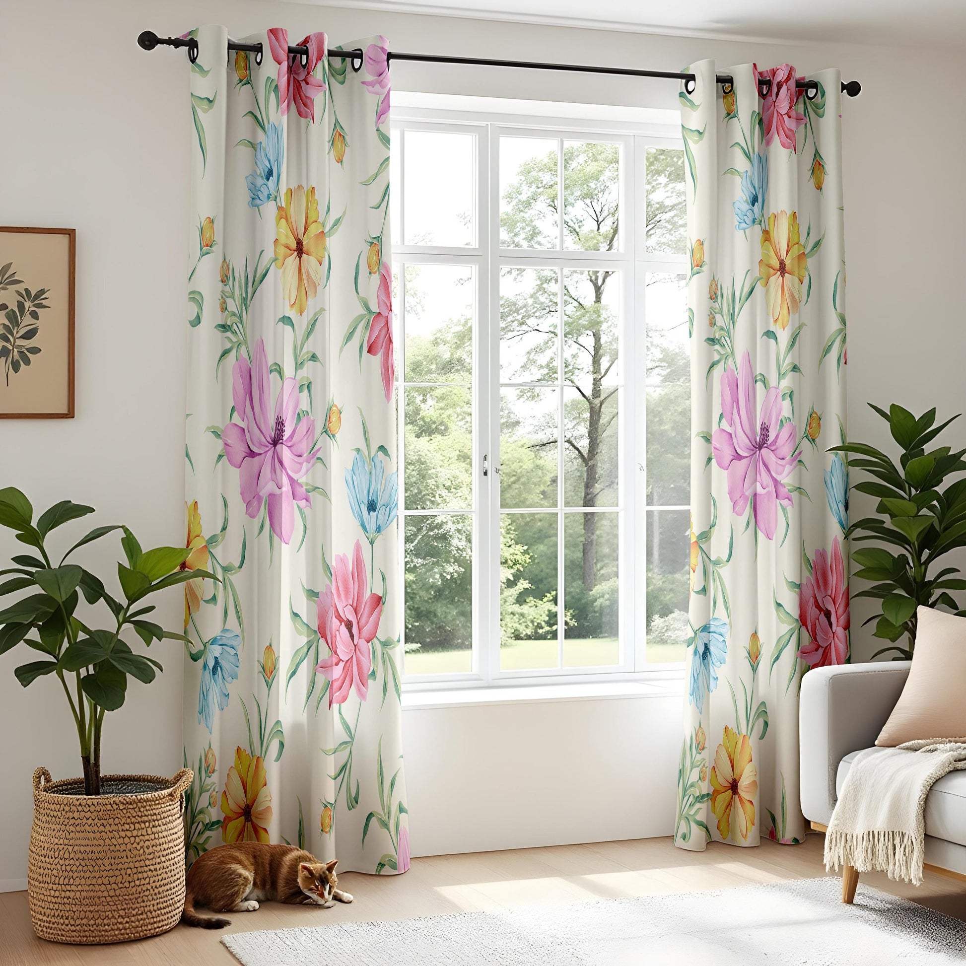 Onay Watercolour Floral Curtains – Pink Purple Botanical Kids Drapes