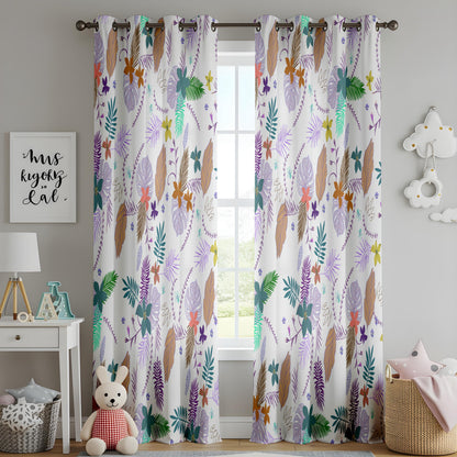Onay Boho Feather Leaf Curtains – Colourful Bohemian Kids Drapes