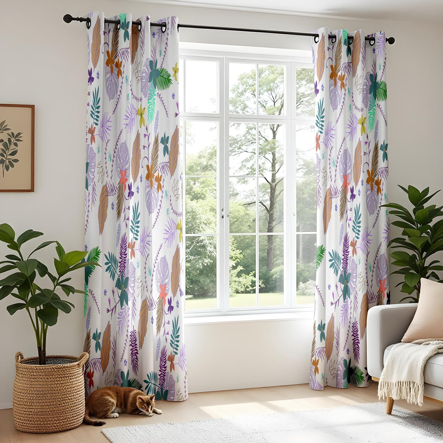 Onay Boho Feather Leaf Curtains – Colourful Bohemian Kids Drapes