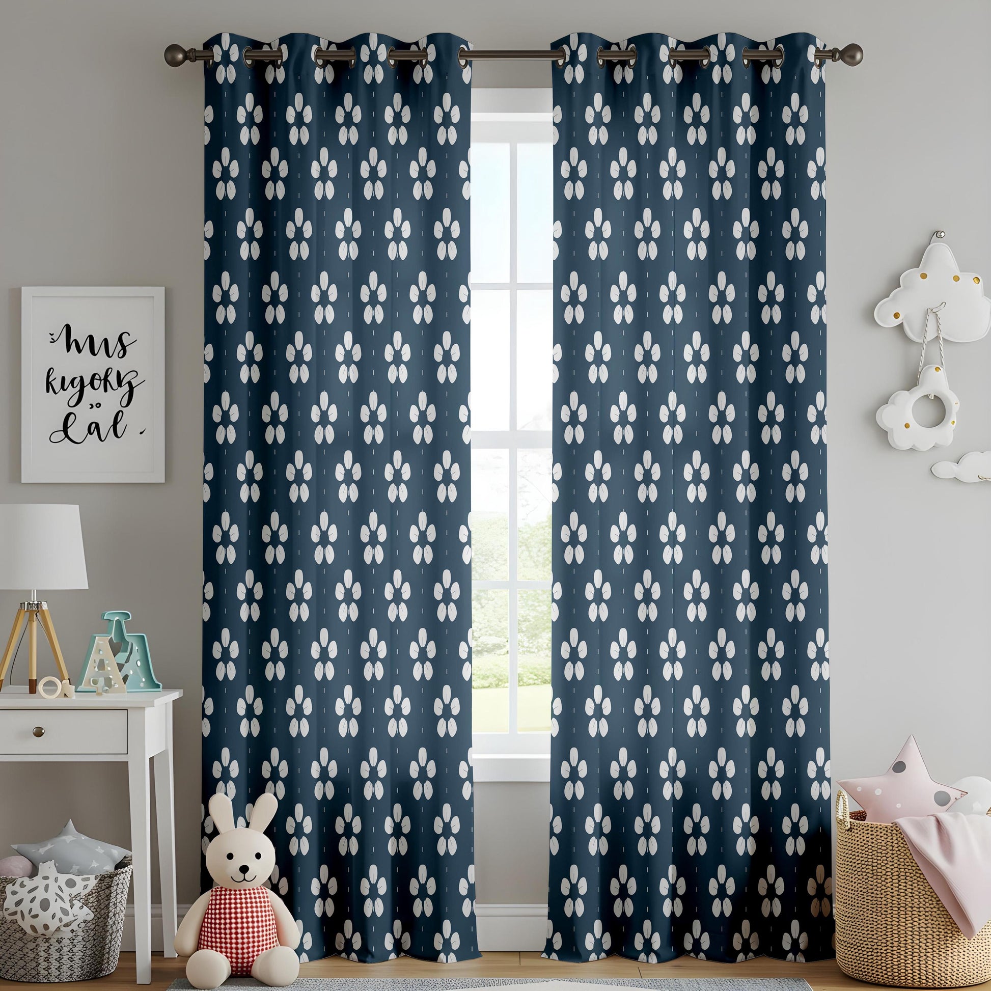 Onay Navy Fleur de Lis Curtains – Classic Pattern Kids Room Drapes